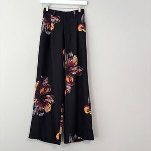 RUTI Black Wide Leg Tropical Floral Print Stretchy Trousers